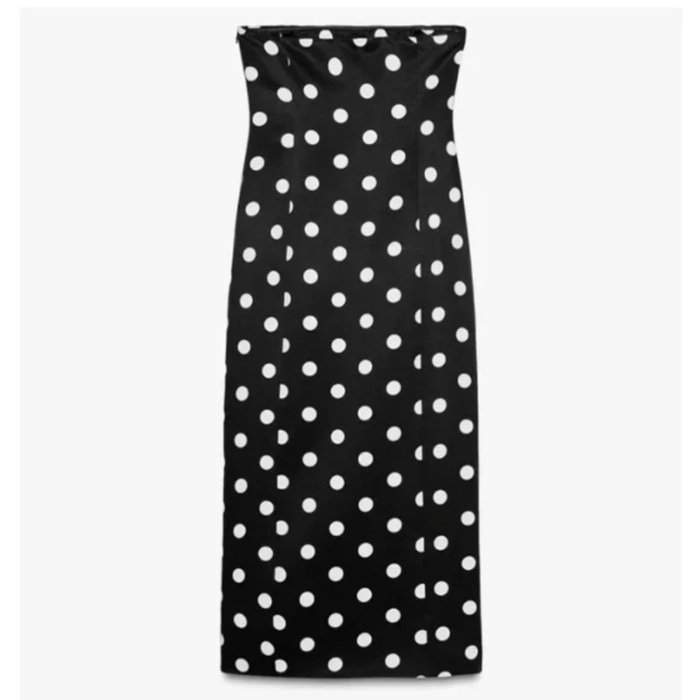 Zara NWT polka dot strapless midi dress black white 3568/559 - Picture 4 of 8